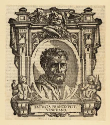 Retrato de Giovanni Battista Franco, pintor e gravador maneirista italiano activo em Roma, Urbino e Veneza em meados do século XVI.