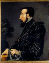 Retrato de Henrique II Rei da França (1519-1559) Pintura da Escola Italiana. Século XVI. Sol 0,58x0,46 m Chantilly, museu Conde