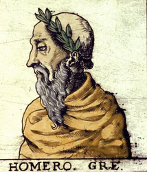 Retrato de Homero (século IX a.C.). Gravura de 1560 do Atlas de Urbano Monte