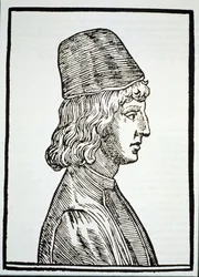 Retrato de Pico della Mirandola (1463-94), de Delle Celeste Fisionomia por Giovanni Battista della Porta, Pádua 1616, ilustrado em History of Magic, publicado no final do século XIX