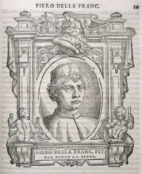 Retrato de Piero dell Francesca (1415-92) de Vasaris Lives of the Artists, publicado pela primeira vez em 1550