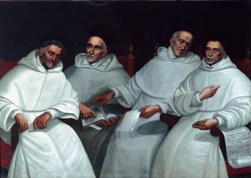 Retrato dos inquisidores Michele Sasso, Tommaso Novaro, Vincenzo Reghezza, Ambrogio Roggeri Pintura da escola bolonhesa. Século XVII. Taggia, Convento de San Domenico