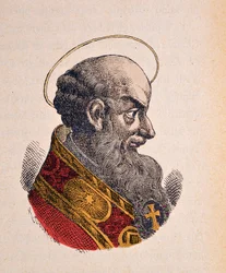Retrato do papa santo Pie V (Pio ou Pio) (1566-1572), 1898 (gravura com posterior coloração)