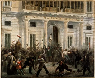 Revoluções de 1848, Cinco dias de Milão: insurgentes assumem o Palácio do Governo no dia 18 de março (pintura