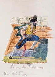 Voluntário popular romano da insurreição de 1848 em Roma (gravura a cores)