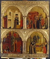 Cena da vida de Santa Juliana. Pintura por um mestre veniciano, tempera sobre madeira, segunda metade do século XIV. Arte italiana, Idade Média, arte gótica. Estado Hermitage, São Petersburgo.