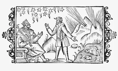 Cena de adivinhação, ilustração de Historia de Gentibus Septentrionalibus, de Olaus Magnus (1490-1558), publicada em Roma, 1555