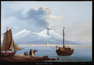 Tempestade de neve / erupção do vulcão Vesúvio em 2 de janeiro
