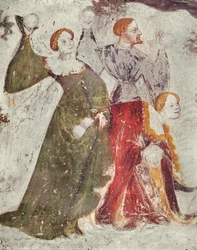 Luta de bolas de neve do lado de fora de um castelo, c.1400 (detalhe de 75562)