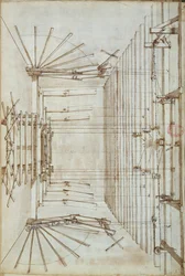 Máquinas de palco para as óperas no teatro San Salvatore em Veneza, 1675 (caneta e tinta no papel)