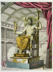 Estátua de Júpiter em um templo, de Costumi dei Romani, gravado por Angelo Biasioli (1790-1830), c.1805-20 (aquatint)