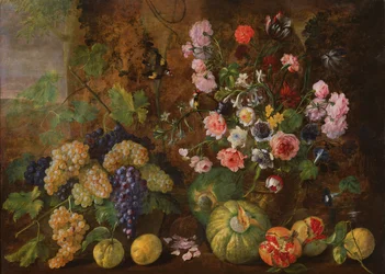 Ainda vida de frutas e flores