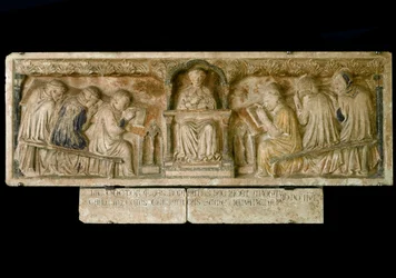 Estudantes seguindo o curso de Bonifacio Galluzzi (Laje Grave, cerca de 1346)
