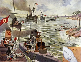 A Batalha da Baía de Kunfuda, janeiro de 1912 (litografia a cores)