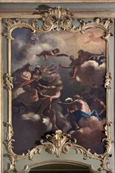 O Concílio dos Deuses: Zeus no Olimpo rodeia os divinitas. Pintura da Escola Italiana (século XVIII)