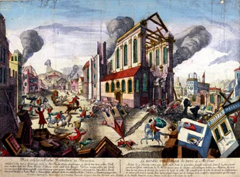 O terramoto de Messina em 1783 (gravura colorida)
