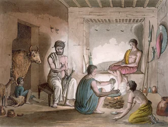 A tribo hazort da Abissínia que vive em casas escavadas na rocha, c.1820s-30s