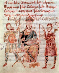 O Príncipe Lombardo de Nápoles Giovanni (ca. 981) Miniatura do "Codex Legum Longobardorum" (ou Langobardorum) descrevendo as leis do reino Lombardo estabelecidas pelo Rei Rothari