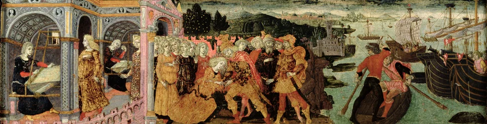 O Retorno de Ulisses, painel cassone, Sienese (óleo sobre painel)