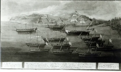 A frota veneziana liderada pelo capitão Ivanovich da Dabrota contra os piratas turcos em Durazzo, 1756