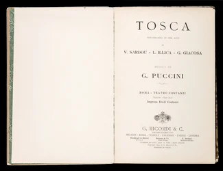 Página de rosto, Libretto della Tosca, de Giacomo Puccini, Edizione Ricordi, Itália