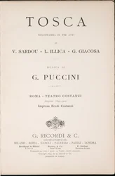 Página de rosto, Libretto della Tosca, de Giacomo Puccini, Edizione Ricordi, Itália