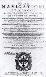 Título do volume I do Delle Navigationi et Viaggi de Giovanni Ramusio (1485-1557) publicado em 1613