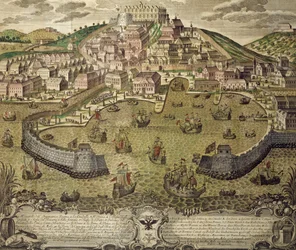 Cidade de Trieste e seu porto livre, gravura colorida, Itália
