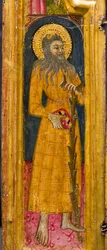 Tríptico: Santo António Abade Entronizado, São Paulo Eremita e Santo Onófrio, pormenor, meados do século XIV (têmpera sobre painel)