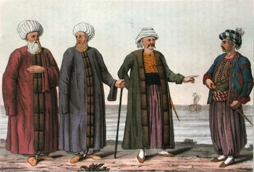 Uniformes da Marinha Otomana, gravados por V. Raineri (aquatint)