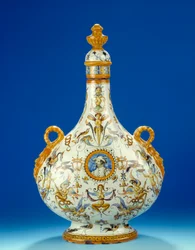 Vaso em forma de cabaça em majolic (maiolica) feito nas fábricas de faiança de Fontana em Urbino na Itália 1570-1580 Paris, Musee du Petro Palais