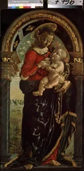 ""Virgem com criança"" (Virgem com criança). pintura de escola italiana