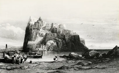 Vista da Ilha de Ischia, gravura, Itália