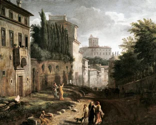 Vista da rua San Bonaventura na colina de Palatino em Roma (Pintura