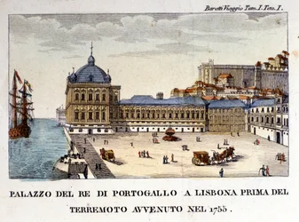 Vista do palácio real em Lisboa antes do terramoto de 1755.