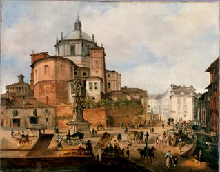 Vista da praça Vetra e da abside da Basílica de San Lorenzo Anônimo. Fim do século XIX. Milão, Museu de Milão