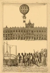 Vista do balão de ar quente. se fez ante, pub. 1793.