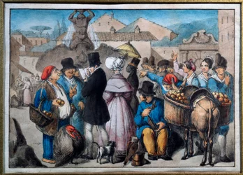 Cena de passeio em Roma Aquarela do século XIX Roma, museo del folclore