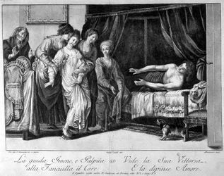 Esposa trazida para a cama do marido (no dia do casamento?), Itália, n.d. 18.