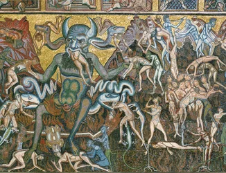 O Juízo Final: Satanás engole os condenados (mosaico)
