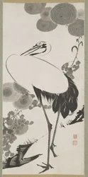 Crane, Hanging Scroll, Edo Period (tinta no papel)