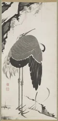Guindastes, um de um par, Pergaminho Pendurado, Período Edo (tinta no papel)