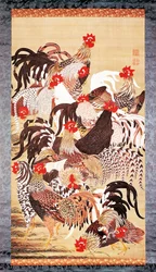 Treze galos, de Doshoku Sai-e (Reino colorido dos seres vivos) Período Edo. c.1757-66 (cor sobre seda)