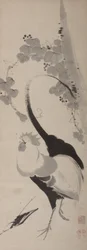 Galo e videira, Pergaminho, Período Edo (tinta sobre papel)