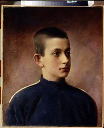 Retrato do Grão-Duque Konstantin Nikolayevich da Rússia (1827-1892). (Retrato do Grão-Duque Konstantin Nikolayevich da Rússia). Retrato de adolescente. Pintura de Ivan Alexeevich Tyurin (1824-1904), óleo sobre tela. Arte russa do século XIX. Sate centro Na