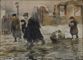 Transportando comida em um trenó, 1923.