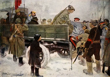 Prisão de generais durante a Revolução em fevereiro de 1917 (lito colorido)