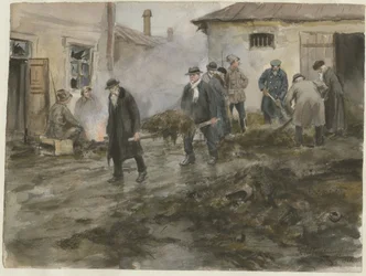 Burguesia que limpa os estábulos da série de aquarelas Revolução Russa, 1920