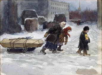 Enterro de um operário que não era comunista por Vladimirov, Ivan Alexeyevich (1869-1947). Aguarela, Gouache sobre papel