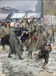 Comércio livre em Petrogrado por Vladimirov, Ivan Alexeyevich (1869-1947). Aguarela, Gouache sobre papel